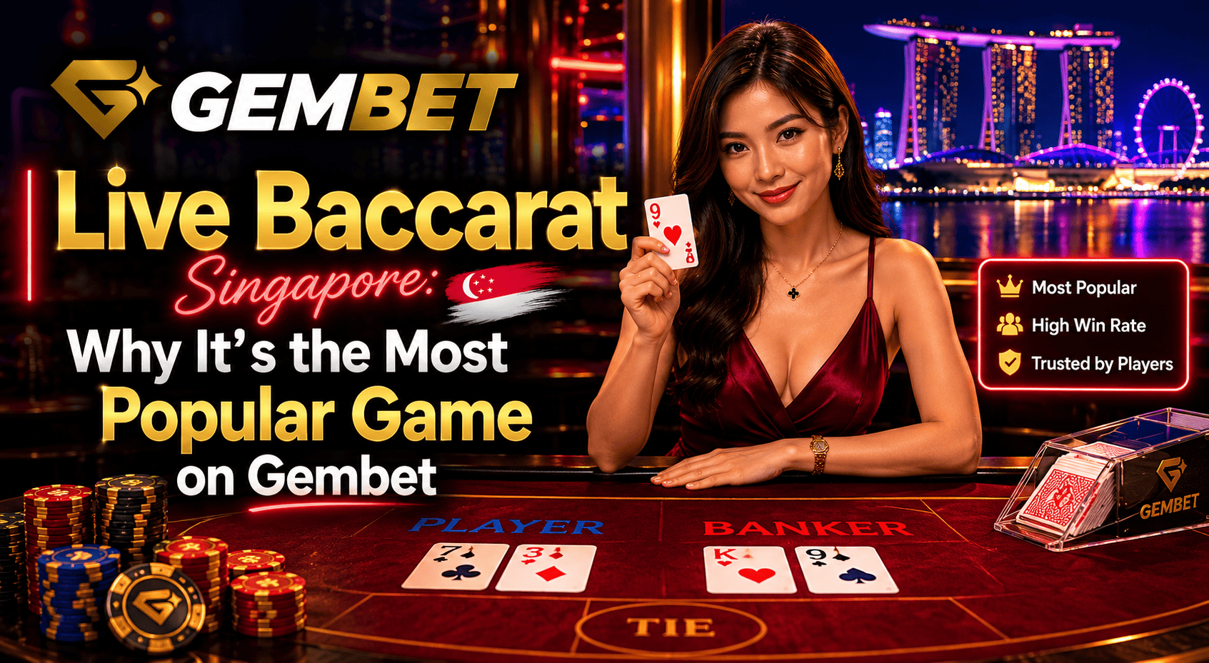 Live Baccarat Singapore gameplay on Gembet with live dealers